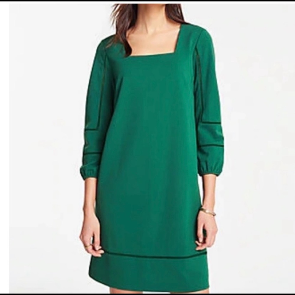 Ann Taylor Lantern Sleeve Cutout Shift Dress In Green Eden... size Small